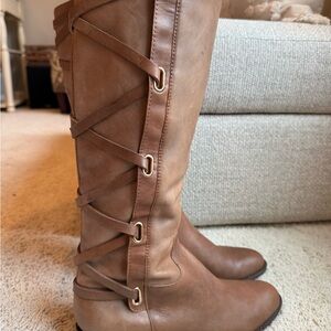 BCBGeneration Tan Heeled Boots with Strap Detail